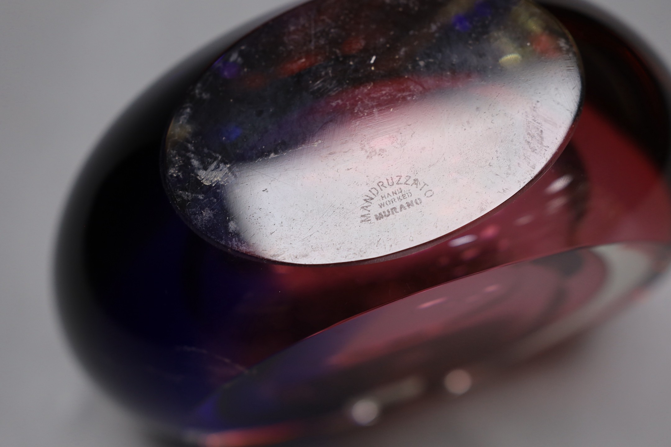 A Mandruzzato, Murano cased glass moon vase, etched mark and label, 18 cms high